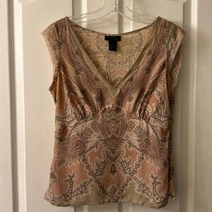 The Limited v-neck pink brown cream paisley print silk blouse size small
